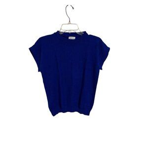 Vintage Sprinkles Women's Medium 80s Style Blue Knit Sweater Vest Cap Sleeve